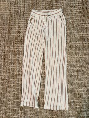 Vintage Striped Knit Drawstring Pants - Cream & Rust